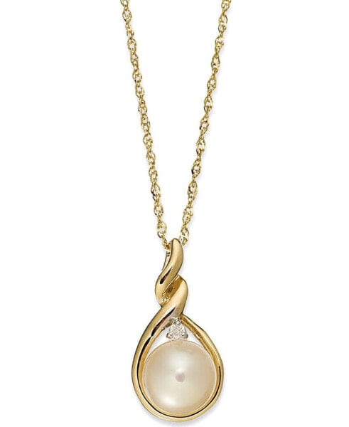 Macy's 14k Gold Necklace, Cultured Freshwater Pearl and Diamond Accent Twist Pendant