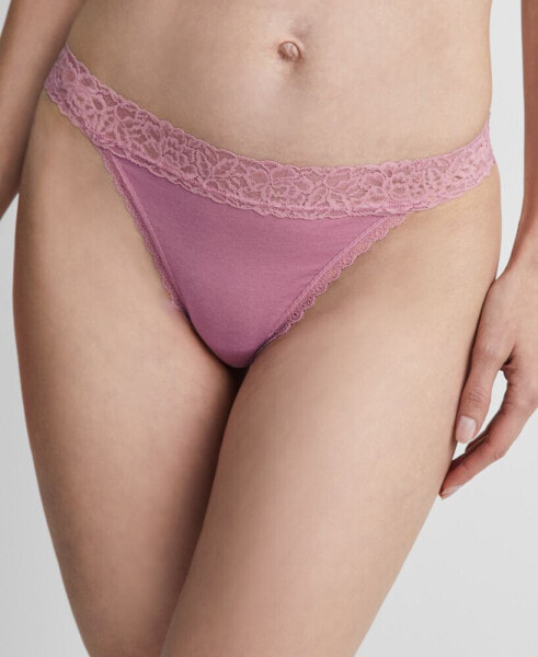 Women's Cotton Blend Lace-Trim Thong Underwear, Created for Macy's