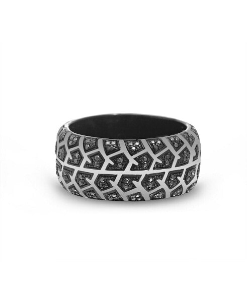 Born Drifter Design Tire Tread Rhodium Plated Sterling Silver Black Diamond Ring