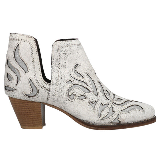 Roper Rowdy Glitz Vintage Tooled Inlay Snip Toe Cowboy Booties Womens White Casu