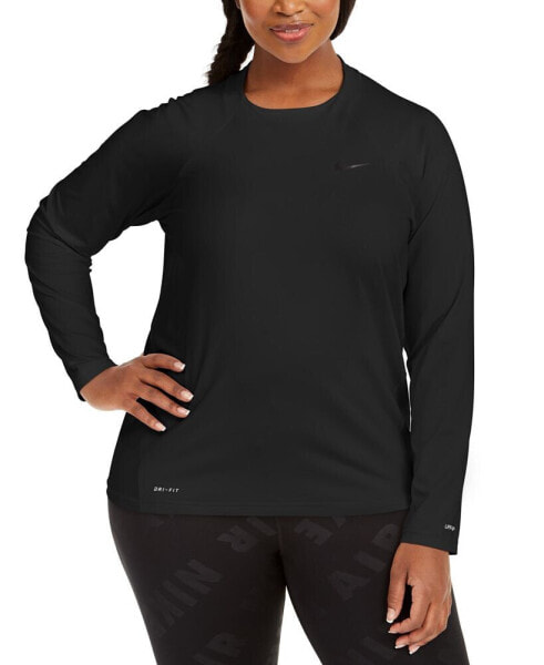 Plus Size Solid Essential Long-Sleeve Hydro Rash Guard