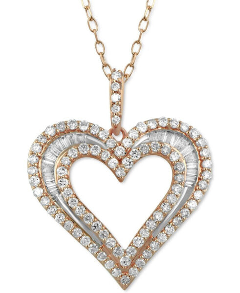 Macy's diamond Heart Pendant Necklace (1 ct. t.w.) in 10k Rose Gold, 16" + 2" extender