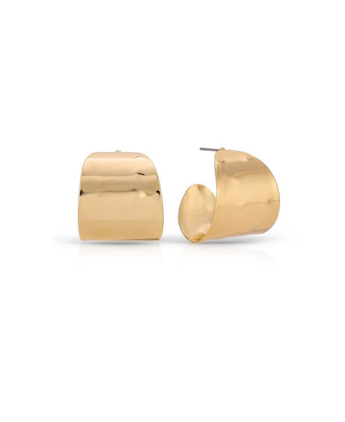 Hammered 18K Gold-Plated Cupped Hoop Earrings