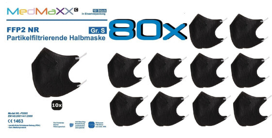 80x MedMaXX FFP2 NR Maske Größe S, auch für Kinder geeignet, SCHWARZ