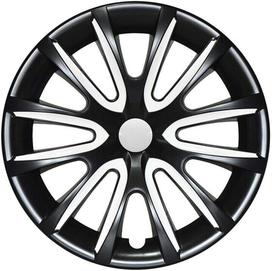 OMAC Hubcap Wheel Cover Set 16 Inch Compatible with Car Made of Pa66 M20 + PP ABS Material Steel Rims Wheel Centre Caps 1 Set (4 Pieces) Black/White Front and Rear