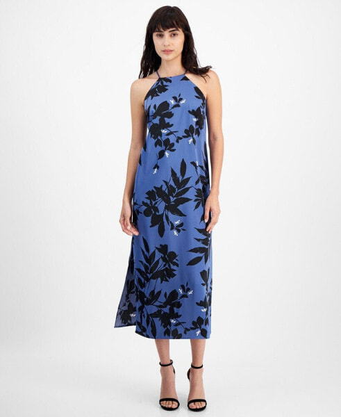 Women's Floral-Print Halter Maxi Slip Dress