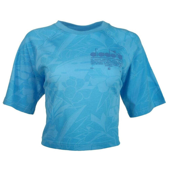 Diadora Manifesto Cropped Floral Crew Neck Short Sleeve T-Shirt Womens Blue Casu