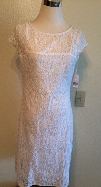 American Living Women's Scoop Neck Dress cap Sleeve Lace Illusion White 6