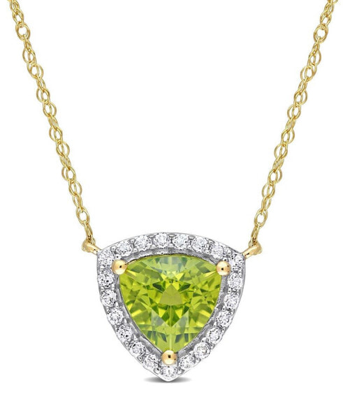 Peridot (1 1/3 ct. t.w.) and White Topaz (1/5 ct. t.w.) Trillion Halo Necklace in 10k Gold