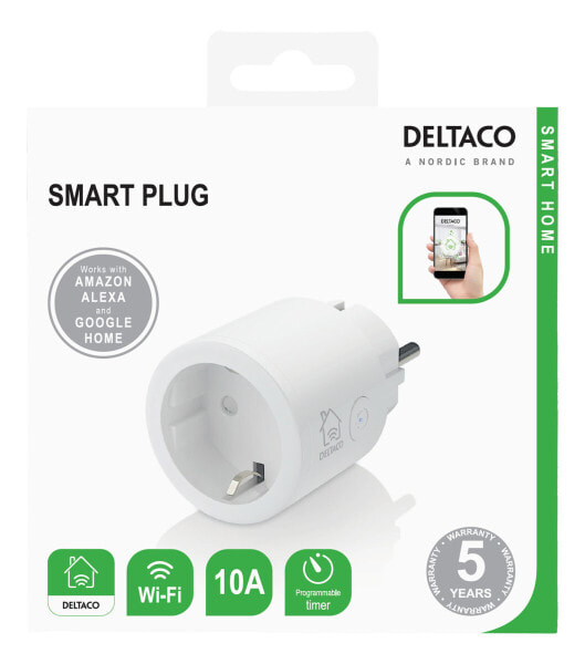 Deltaco SMART HOME switch WiFi 2.4GHz 1xCEE 7/3 10A timer 220-240