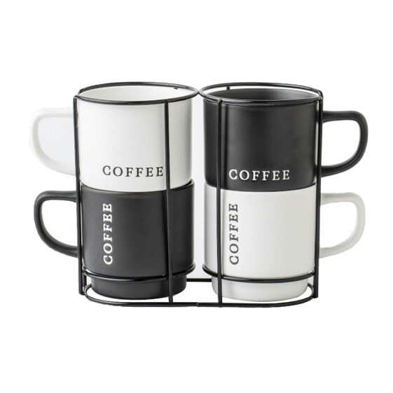 Набор из 4 кружек Mug Home ESPRIT Белый Чёрный Металл Фарфор 380 ml 13 x 9 x 9 cm