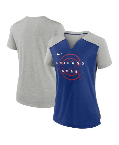 Women's Silver and Royal Chicago Cubs Slub Performance V-Neck Boxy T-shirt