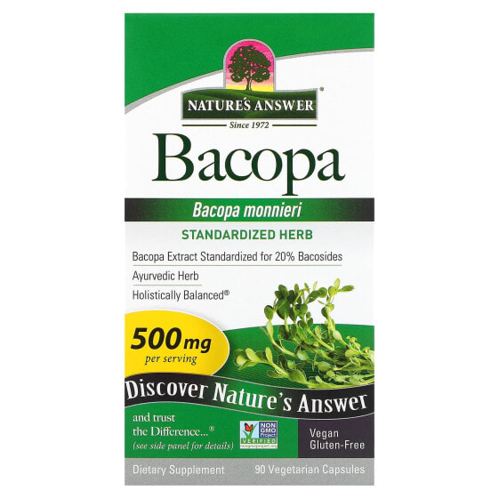 Трава аюрведическая Bacopa, 500 мг, 90 вегетарианских капсул Nature's Answer
