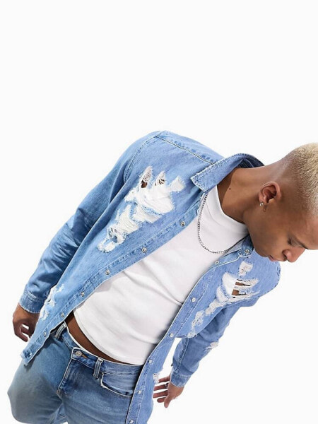 ASOS DESIGN 90s oversized denim shirt with extreme rips