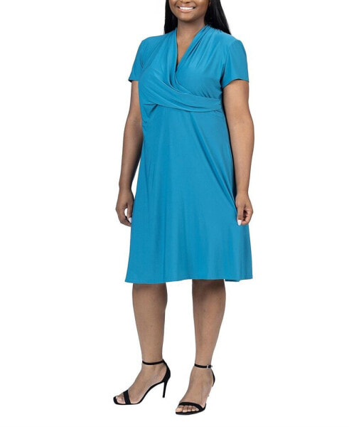 Plus Size Short Sleeve Rouched Wrap Dress