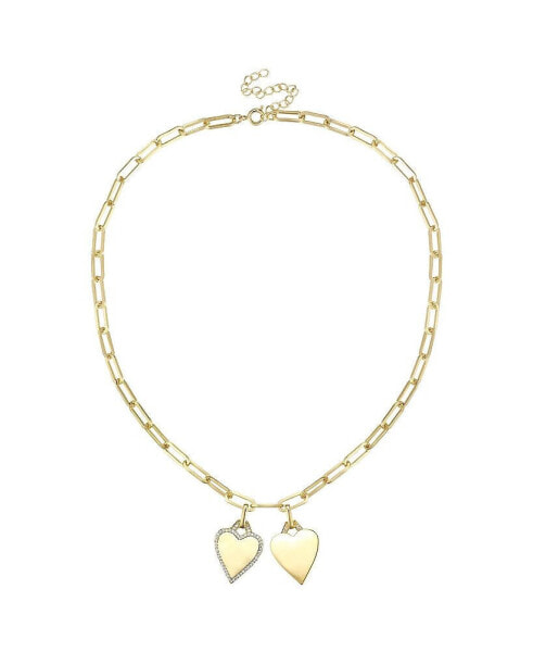 Sterling Silver 14k Gold Plated with Cubic Zirconia Double Heart Charm Necklace