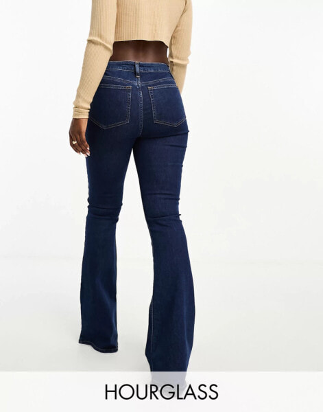 ASOS DESIGN Hourglass sculpting super stretch flare jeans in dark blue