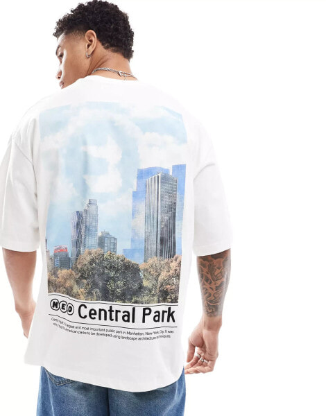 Bershka faded city back printed t-shirt in white