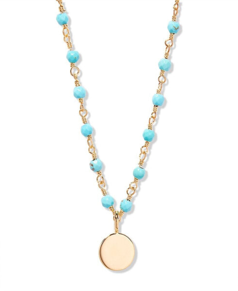 "14k Gold" Key Turquoise Bead Pendant Necklace