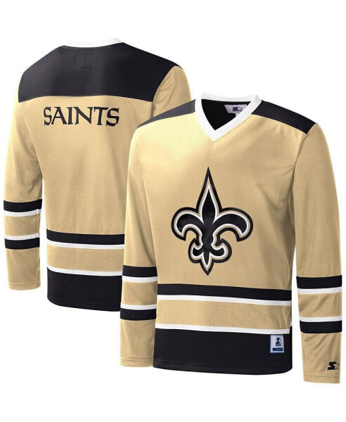 Men's Gold New Orleans Saints Cross-Check V-Neck Long Sleeve T-shirt