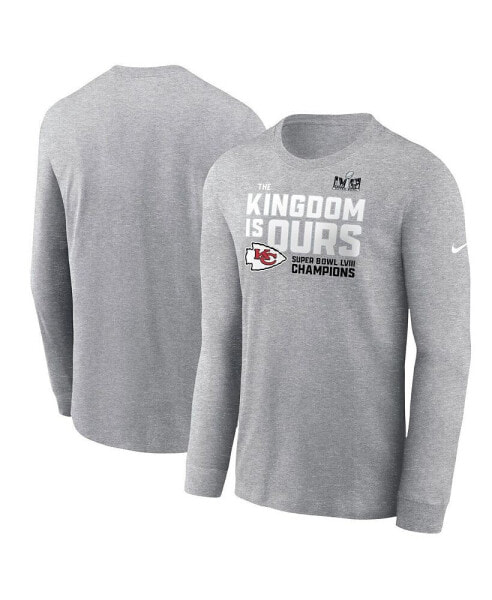 Men's Heather Gray Kansas City Chiefs Super Bowl LVIII Champions Local Fashion Long Sleeve T-shirt