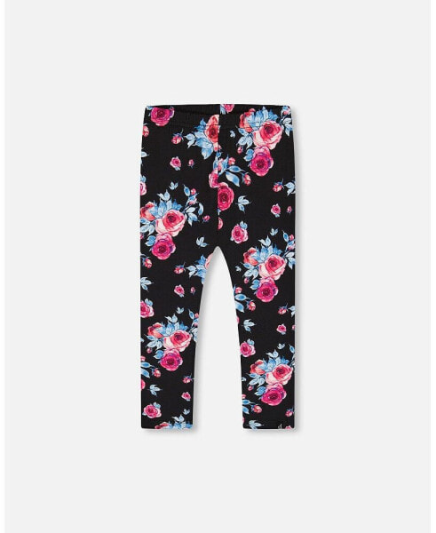 Big Girls Printed Leggings Black With Roses