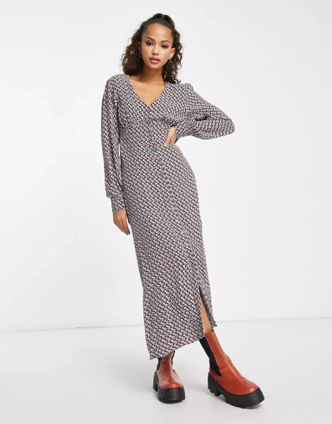 Nobody's Child Siri tea button midi dress in geometric print