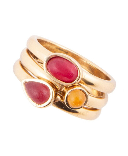 Stackable Genuine Yellow and Red Agate Ring Set