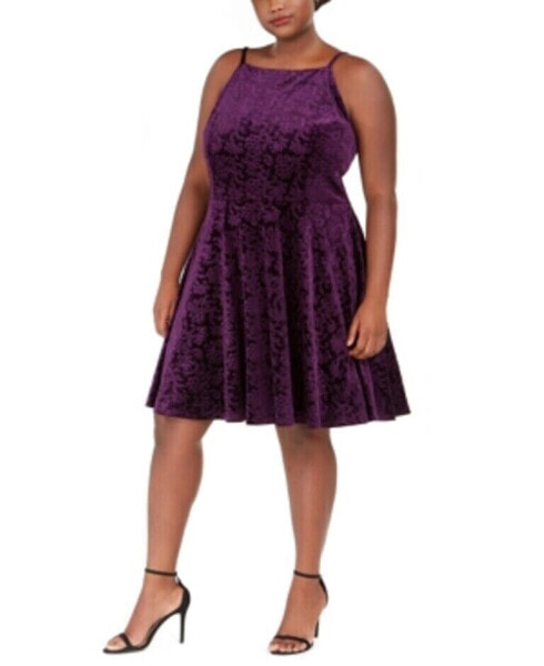 Платье Jump велюровое с расшитыми бретелями квадратного выреза, фиолетовое Plus 3X