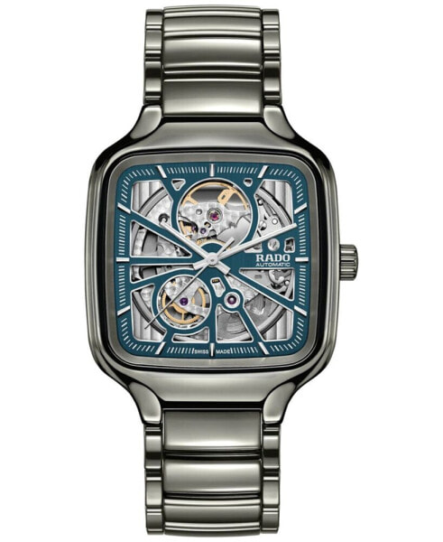 Unisex Swiss Automatic True Square Gray Ceramic Bracelet Watch 38mm