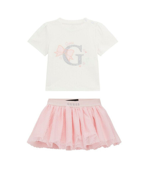 Baby Girls Logo T Shirt and Mesh Skirt, 2 Piece Set