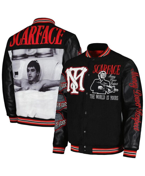 Men's and Women's Black Scarface Patch Full-Snap Varsity Jacket