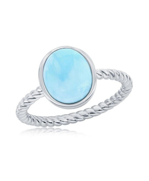 Sterling Silver Oval Larimar Rope Design Band Ring