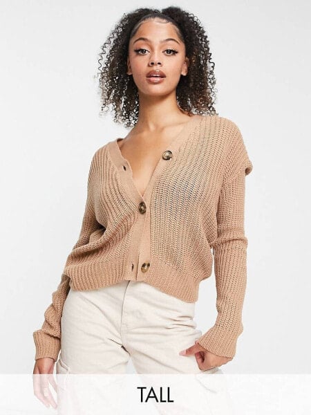 Brave Soul Tall daisy fisherman knit cardigan in tan