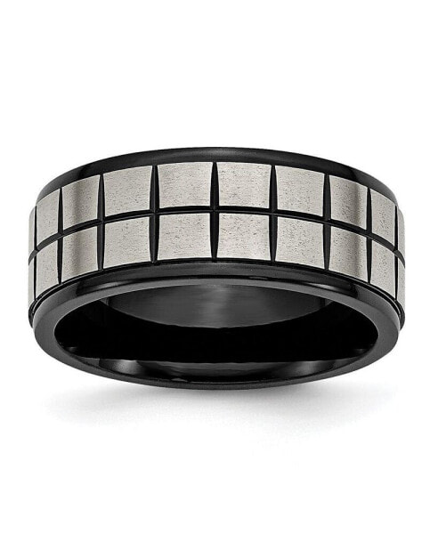 Titanium Brushed Center Black IP-plated Wedding Band Ring