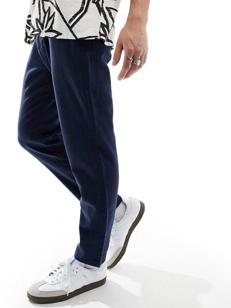 Selected Homme slim tapered linen mix trouser in navy