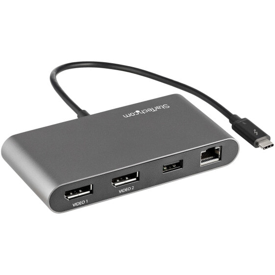 StarTech.com Thunderbolt 3 Mini Dock - Portable Dual Monitor Docking Station with DP 4K 60Hz - 1x USB-A Hub (USB 3.0/5 Gbps) - GbE - 11in/28cm Cable - TB3 Multiport Adapter - Mac/Windows - Wired - Thunderbolt 3 - 10,100,1000 Mbit/s - IEEE 802.3ab - IEEE 802.3i - IEEE
