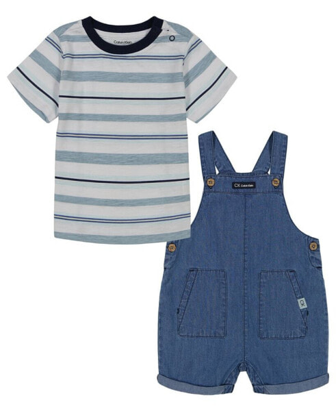 Костюм для малышей Calvin Klein комплект с шортами из шамбре и футболкой в полоску, 2 шт.