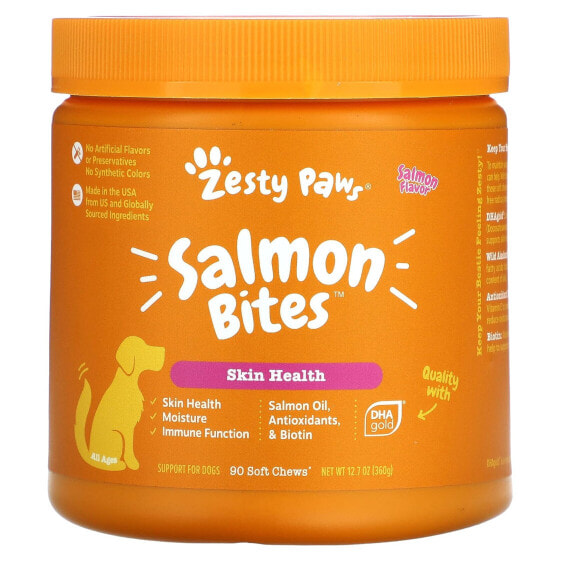 Витаминно-минеральные добавки для собак Zesty Paws Salmon Bites, 90 мягких жевательных таблеток, 360 г