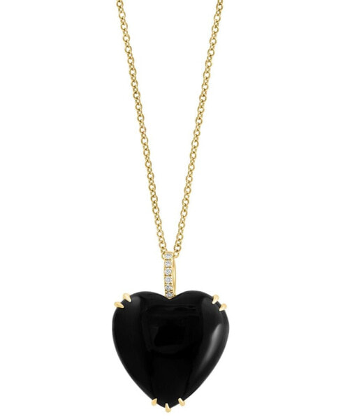 EFFY Collection eFFY® Onyx & Diamond (1/20 ct. t.w.) Heart 18" Pendant Necklace in 14k Gold