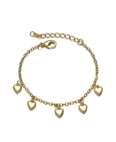 14K Yellow Gold Plated Bracelet with Dangling Heart Charms for Toddler/Kids