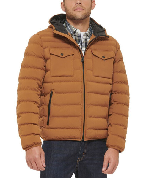 Men's Stretch Hooded Two-Pocket Quilted Jacket