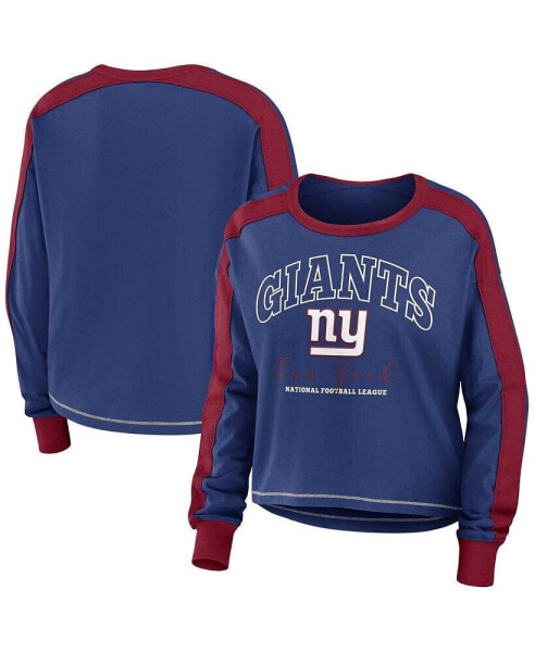 Women's Royal, Red New York Giants Color Block Modest Crop Long Sleeve T-shirt