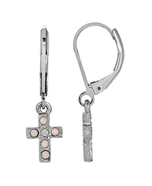 Silver-Tone Crystal Ab Cross Drop Earrings