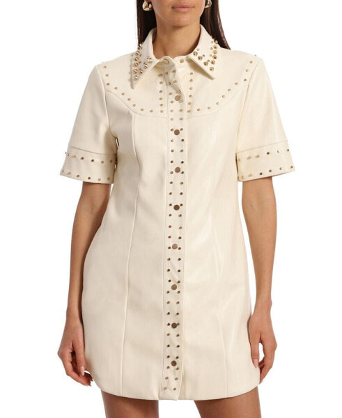 Women's Faux-Leather Studded Shirtdress