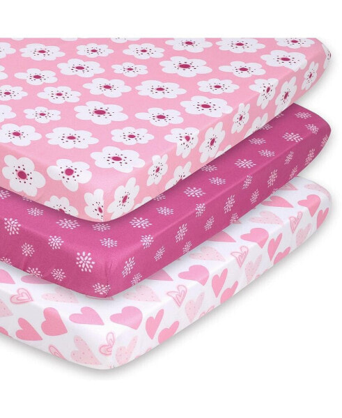 Pack n Play, Mini Crib, Portable Crib or Fitted Playard Sheets for Baby Girl, Mod Floral, 3 Pack Set