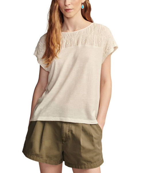 Women's Schiffly Embroidered Dolman-Sleeve Top