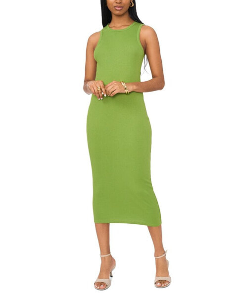 Women's Rib Knit Cutout Sleeveless Cotton Bodycon Dress