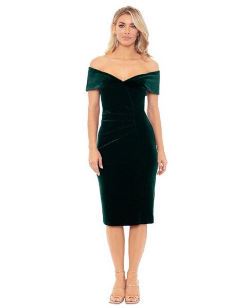 Women's Velvet Off-The-Shoulder Midi Dress