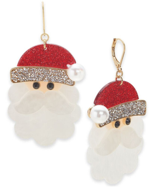 Gold-Tone Glass Bead, Imitation Pearl & Plastic Santa Drop Earrings